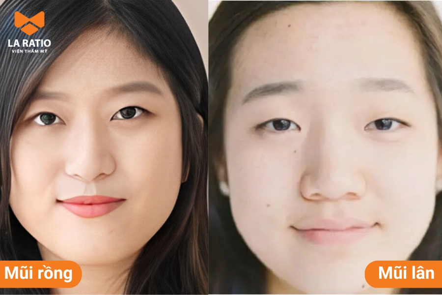 Mũi lân có sống mũi to và bè ngang hơn so với mũi rồng